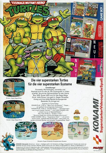 File:Turtles in Time SNES and Hyperstone Heist German ad in Power Play April 1993.jpg