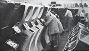 Photo of Computer Space on the production line. (1972)